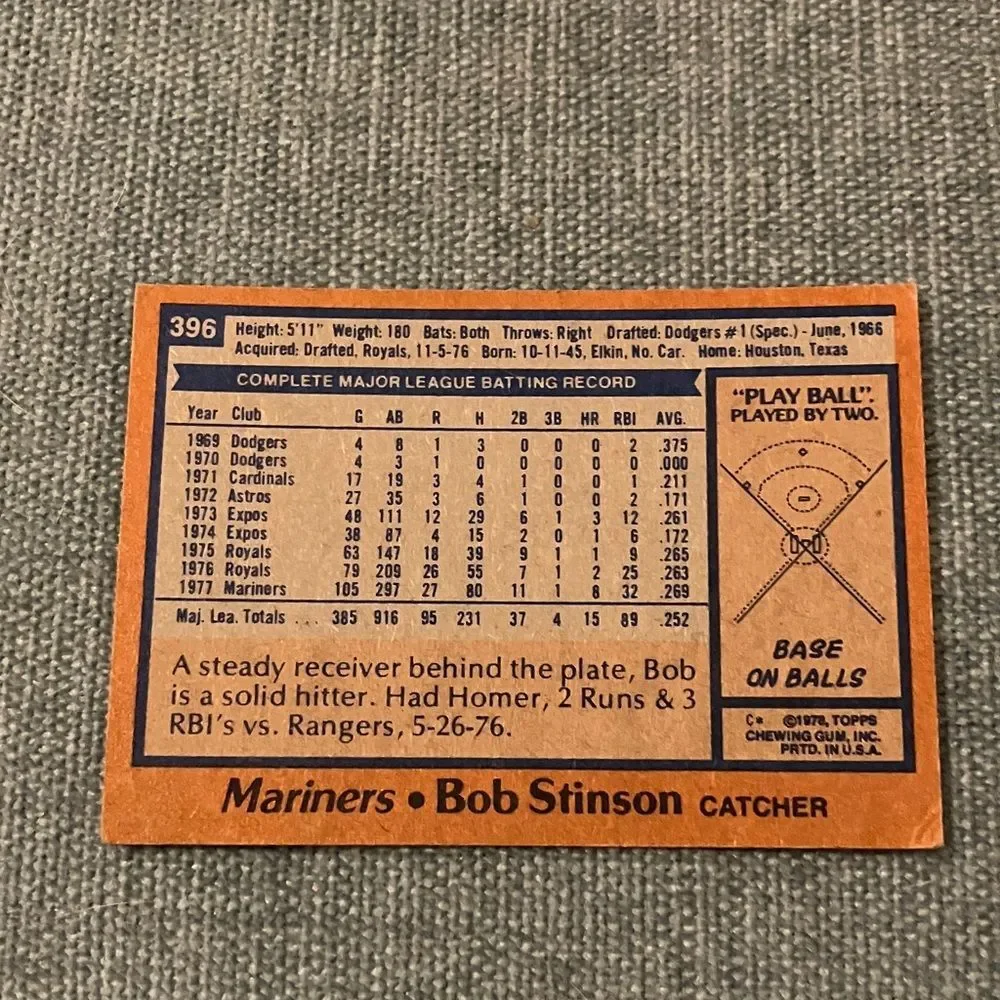 1978 Topps Seattle Mariners Baseball Card Trading Card